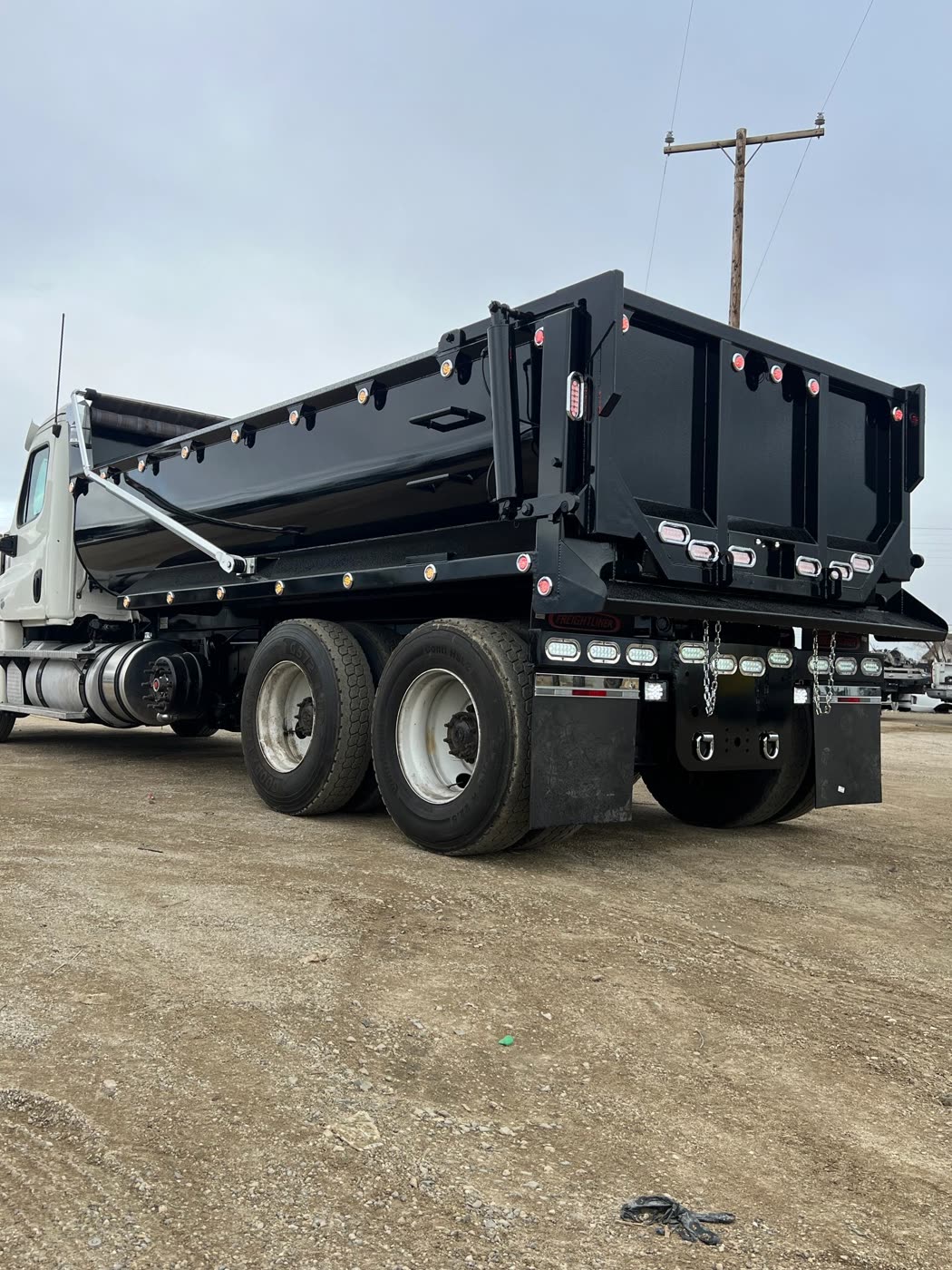 Rear of a heavy dump body showing frame structure, built by DM Welding